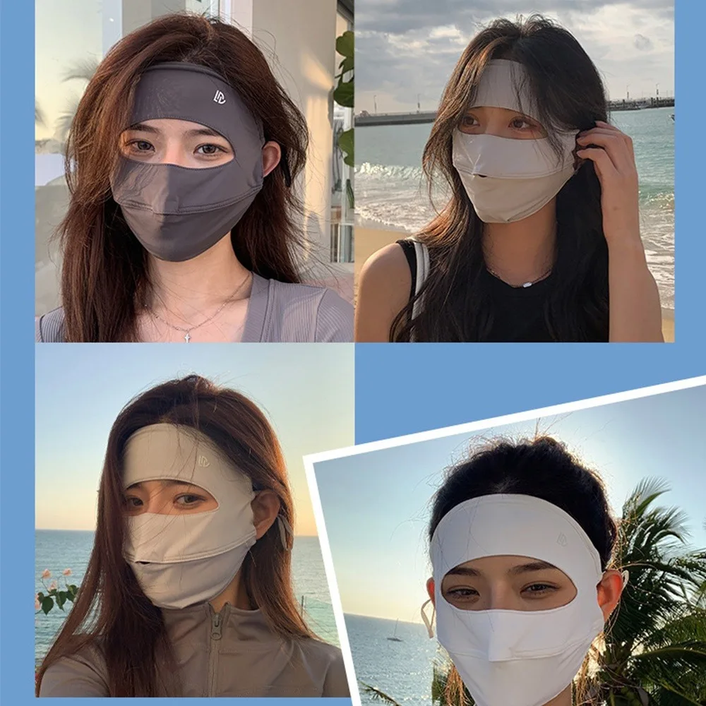 

Sun Protection Sunscreen Mask Fashion Full Cover Face Ice Silk Traceless Mask Breathable Thin Cover Summer Face Mask Summer