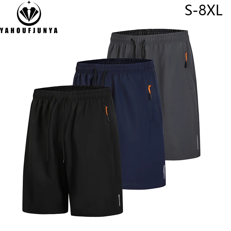 

New Men Summer Thin Loose Fitness Beach Shorts Ice Silk Men Breathable Outdoor Sport Basketball Solid Color Short Pants Male 8XL
