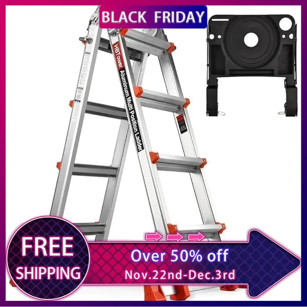 

Folding Ladder, A Frame 4 Step Extension Ladder, 14 Ft Multi Position Ladder with Removable Tool Tray and Stabilizer Bar,330 lbs