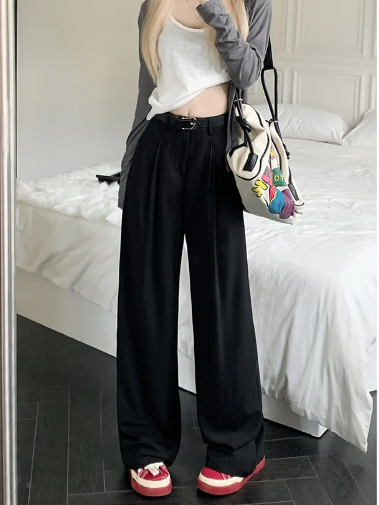 Women Suit Pants Autumn And Winter New Fashion Versatile High Waisted Wide Leg Pants Grey Black Trousers