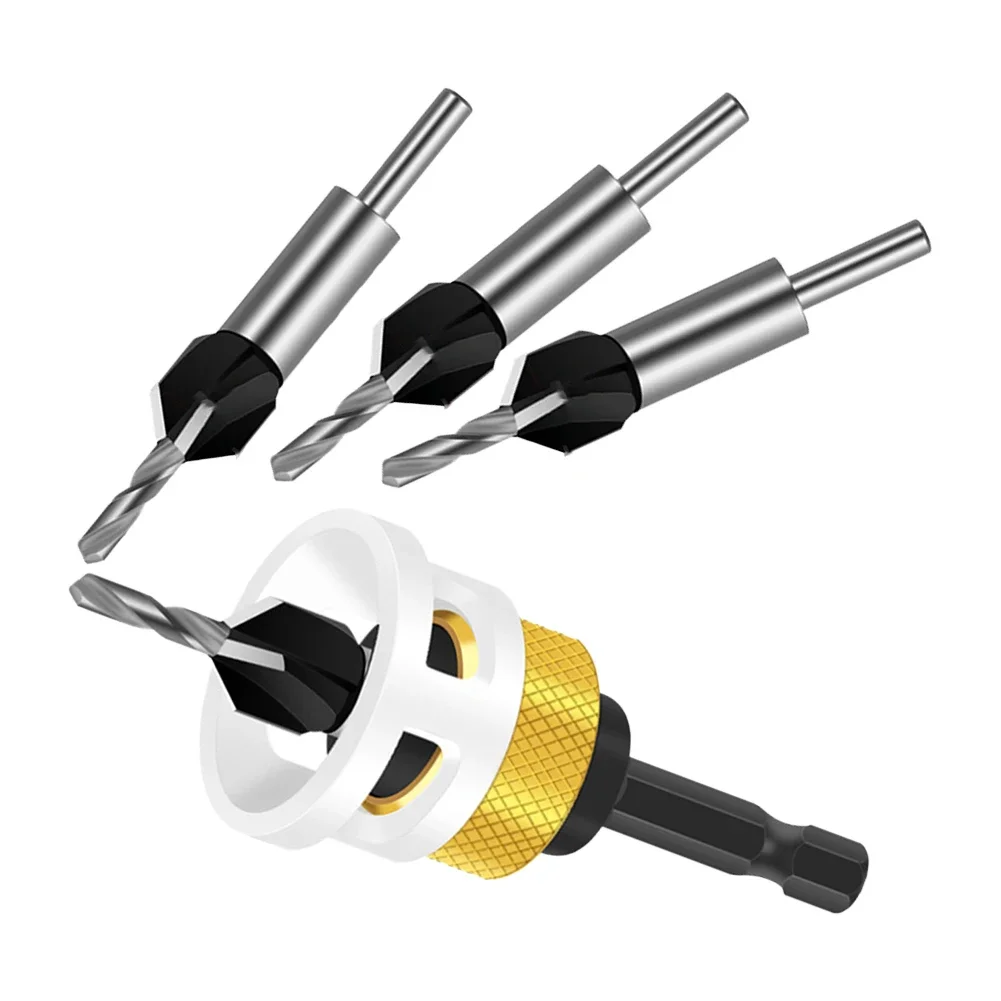 4pcs Hex Shank Carbide Adjustable Countersink Drill Router Bits With Depth Stop For Woodworking Drilling Pilot Hole Tools