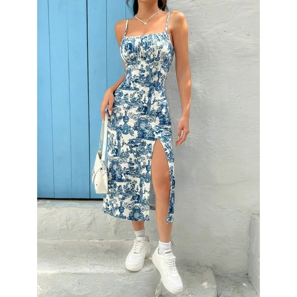 

Autumn 2025 Long Dress Strapless Chest Envelope High Opening Leopard and Daisies Print Envelope Skirt Long Dress