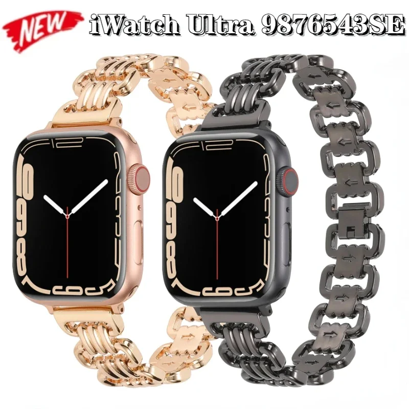 Metal Strap for Apple Watch Ultra 2 10 9 8 7 49mm 46mm 45mm 41mm Stainless Steel U-shaped Belt IWatch 6 5 4 3 SE 44mm 40mm 42mm