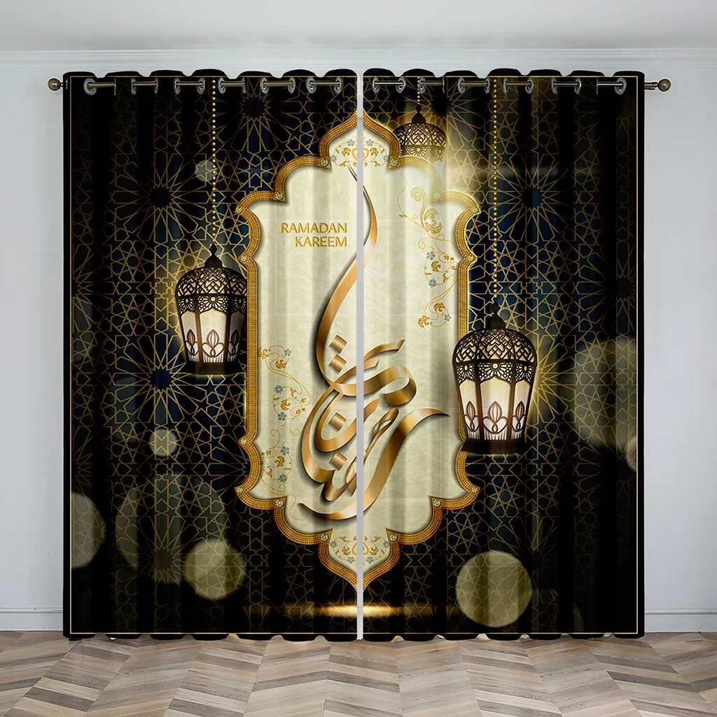 

Cheap Gold Black Boho Ramadan Lslamic Muslim Kareem Thin Window Curtain for Living Room Bedroom Decor 2 Pieces Free Shipping