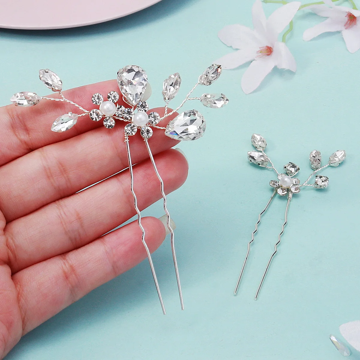 2 Teil/satz Mode Kristall Blume Braut Haarnadeln Trendy Handgemachte Perle Haar Clips Für Frauen Urlaub und Party Schmuck Zubehör – Detail 14
