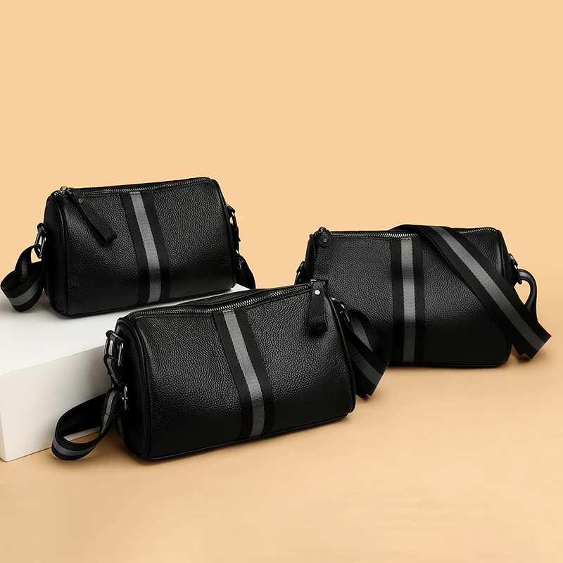 Genuine Leather Men's Crossbody Bag with Large Capacity and Multiple Compartments, Can Hold Items Such as Mobile Phones, Glasses, Keys, Id Cards, Water Bottles, Etc. Adjustable Shoulder Strap, Lightweight, Portable, Durable, Suitable for Daily Commuting, Outdoor Sports, Leisure Travel, Fashionable Men's Multi-Compartment Black Shoulder Bag, Holiday Gift for Dad, Husband, Boyfriend