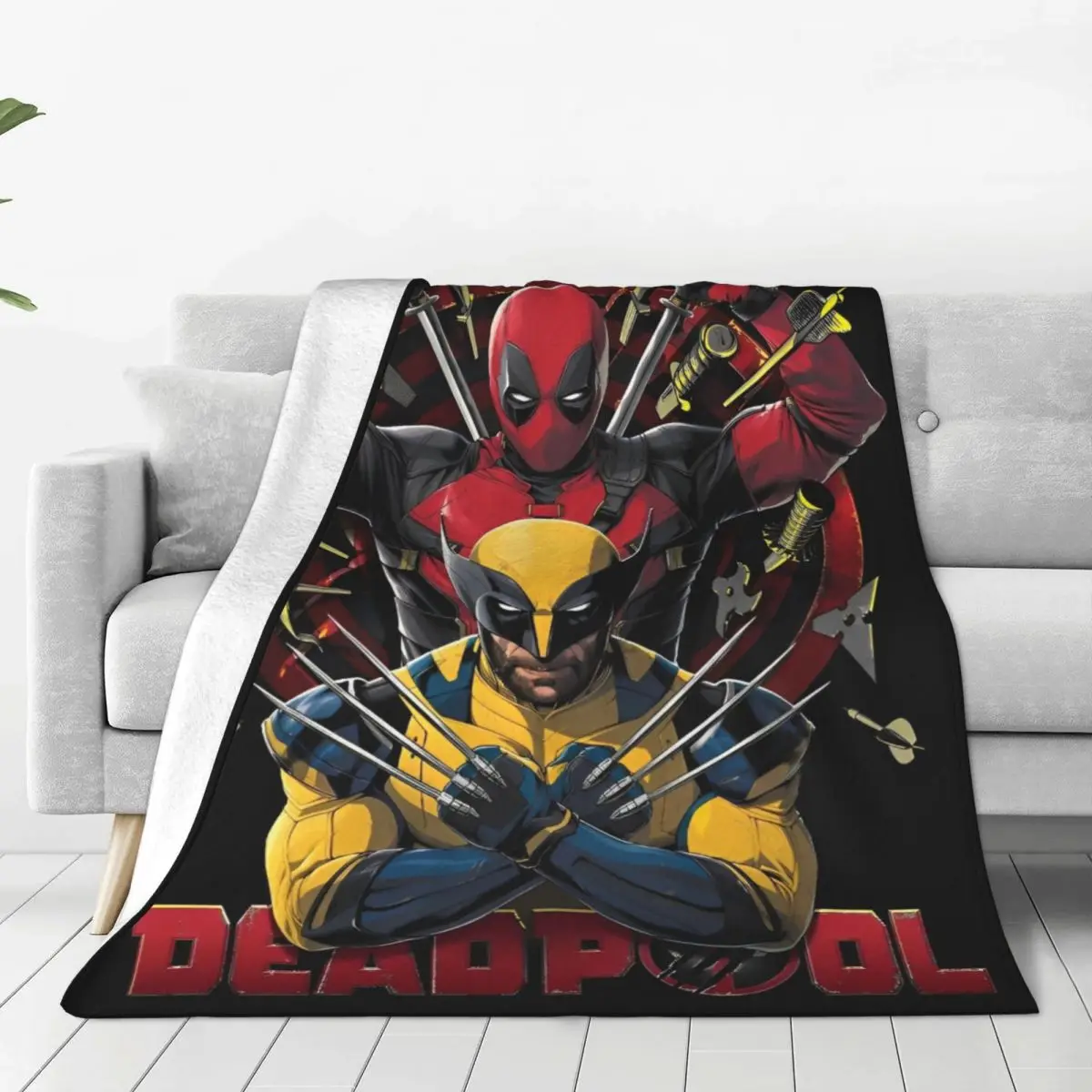 Marvel Deadpool & Wolverine Flannel Blanket Warm Throw Blanket for Bedroom Airplane Travel Comfortable Bedspread Sofa Bed Cover