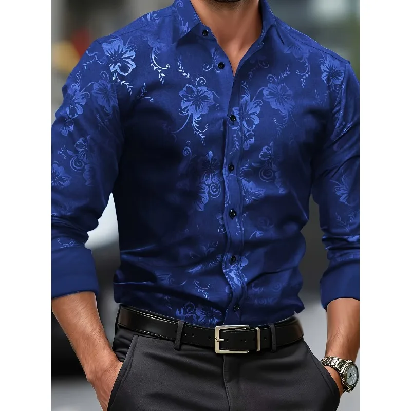 2025 Men New Shirts Fashion Printed Men's Long Sleeve Four Season Casual Streetwear Male Elastic Shirt - Image 2
