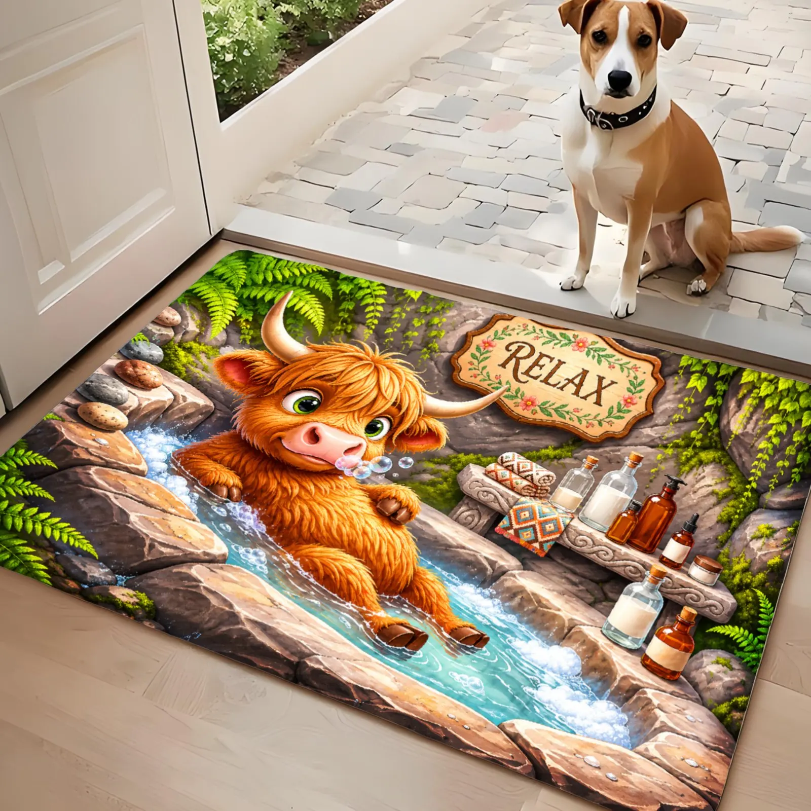 3PCS Kitchen Rugs,Home Decoration for Front Door, Kitchen, Bathroom, Fox In Forest With Stream And Mushrooms Dining Mat