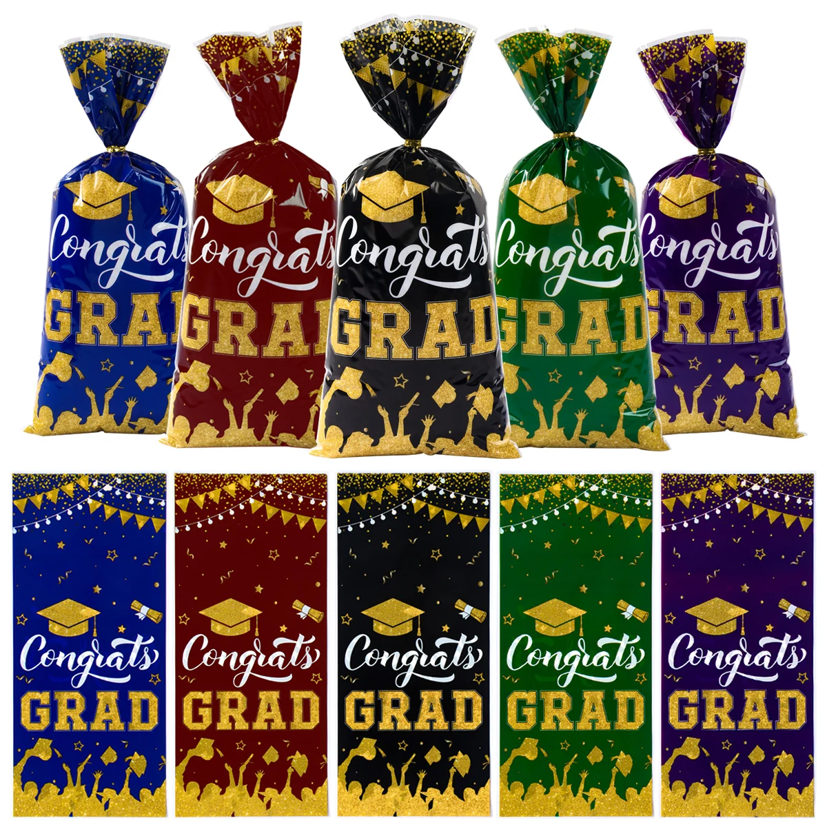 25/50/100pcs Graduation Theme Gift Packing Bags Candy Bags For Graduation Decorations 2024 Congrats Grad Party Supplies Favors