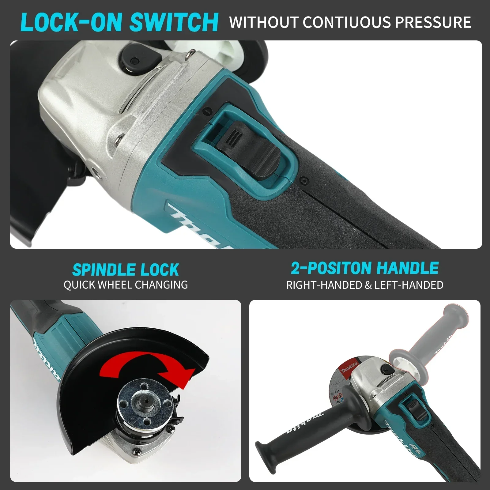 For Makita DGA404 Portable BrushlessGrinder Safety Lock Anti Slip Handle Wear Resistant Body Construction Metal Processing tools