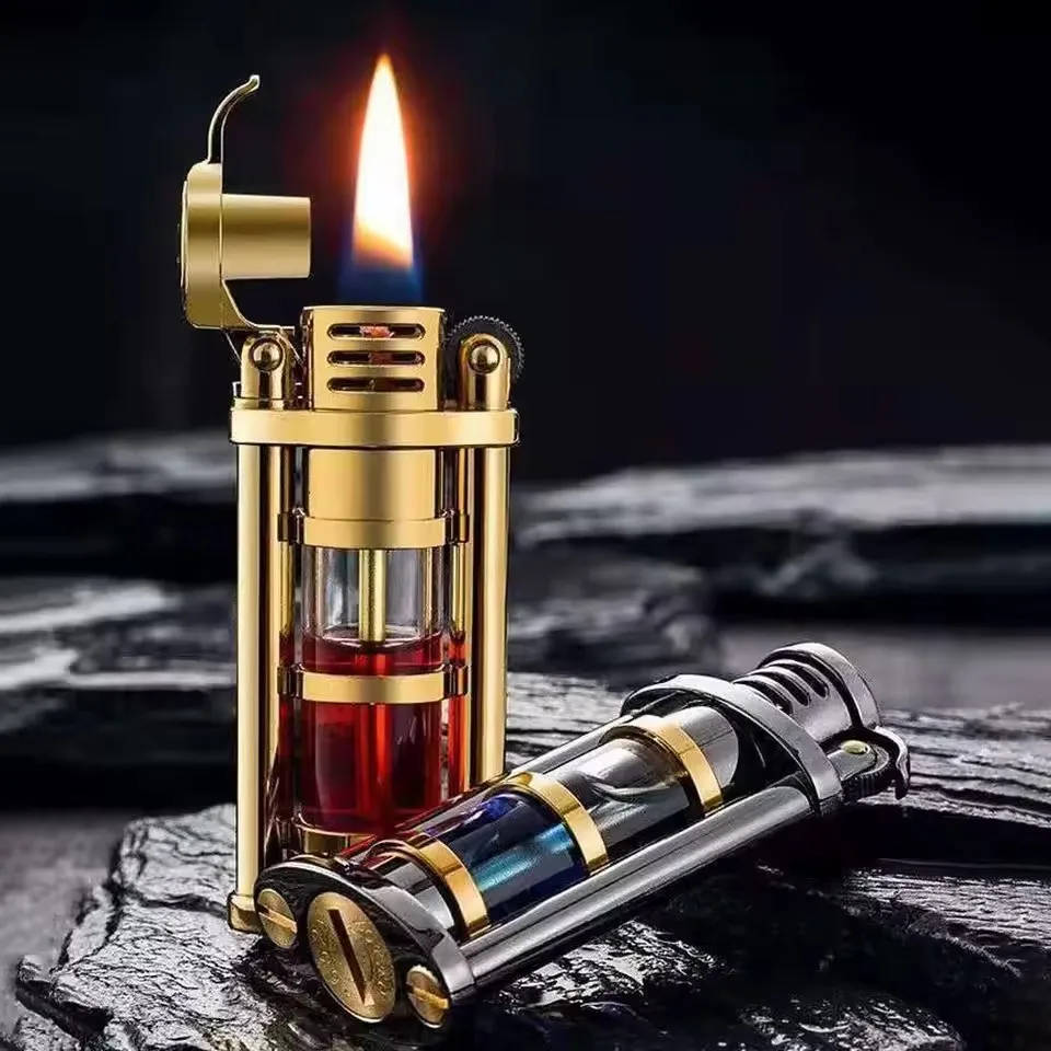 Zorro Metal Lighter with Open Flame Grinding Wheel Retro Creative Transparent Fuel Tank Igniter Gift for Outdoor Use Small Tool