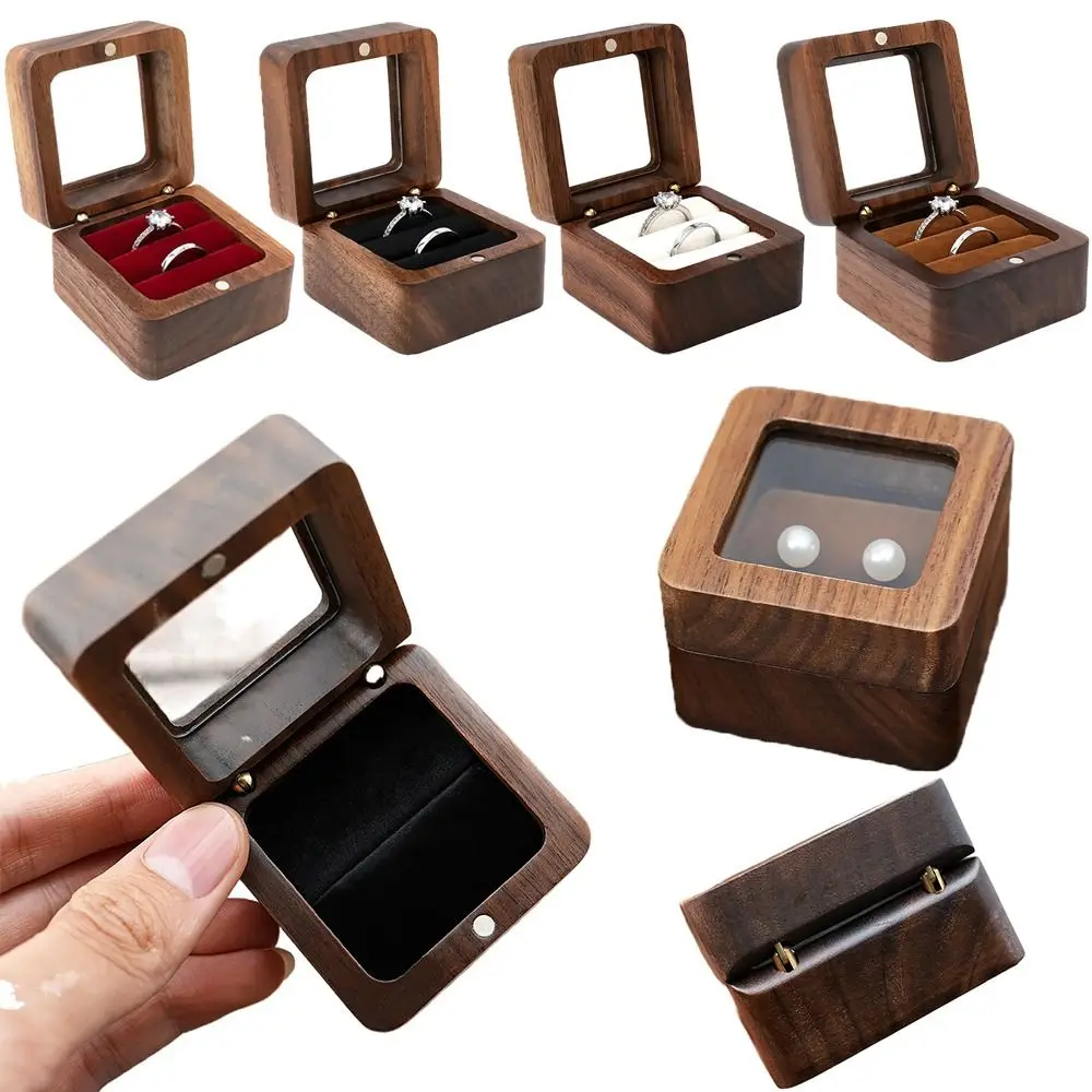 Engagement Wooden Wedding Jewelry Box Lover Ring Display Box Storage Holder Ring Storage Box