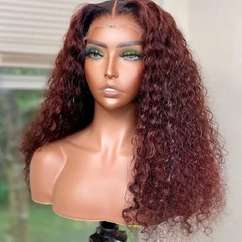 

Ombre Brown 26 inch 180 Density Glueless Kinky Curly Lace Front Wigs For African Women Babyhair Daily Deep Part PrePlucked