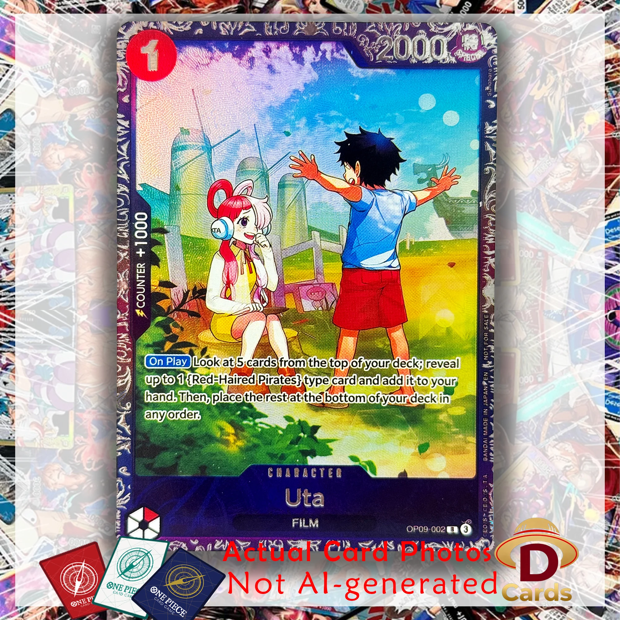 Uta OP09-002 One Piece Card Character Alternate Art Prize Card Actual Cards Photos Anime Game Replica Proxy Card with Foil