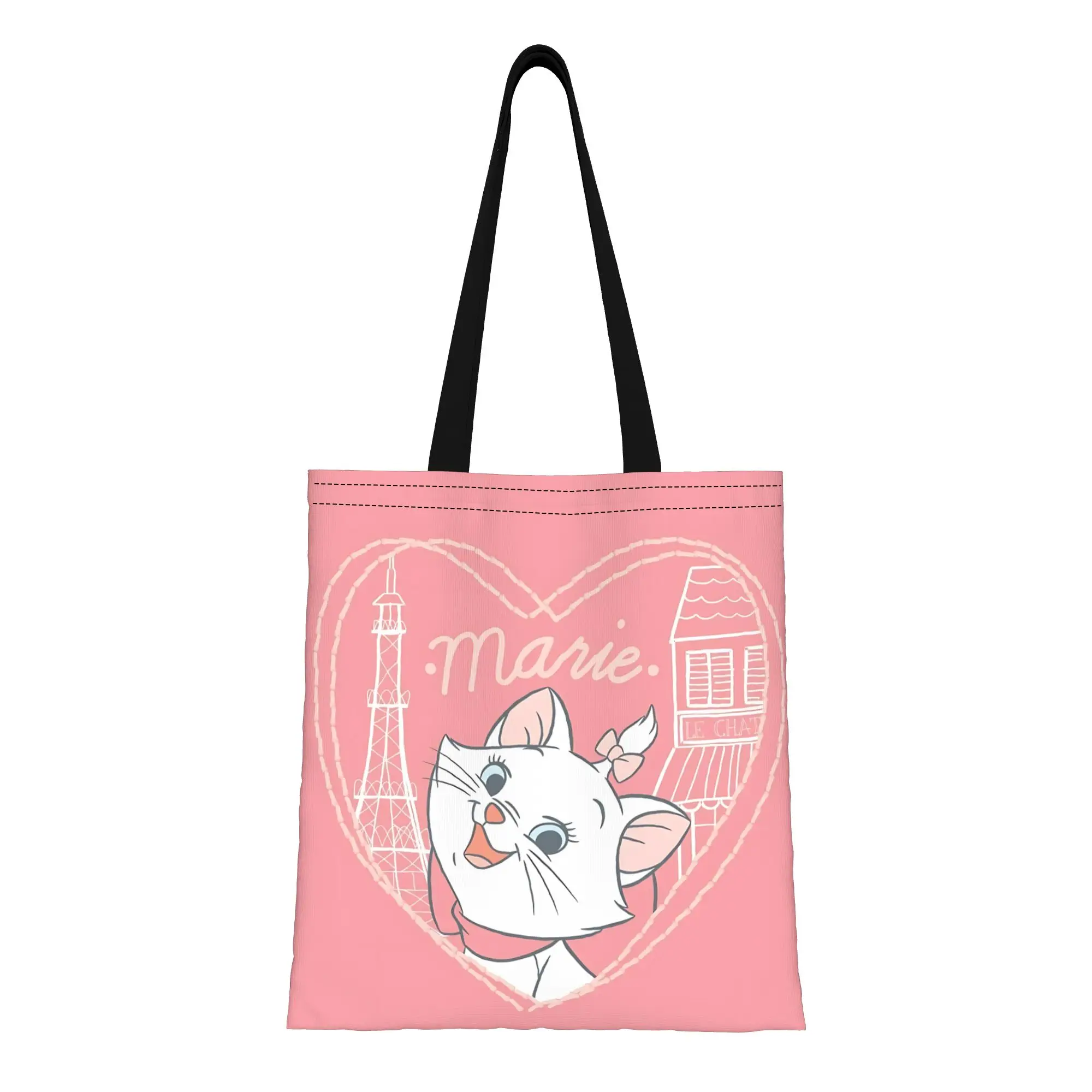 

1 шт. большая сумка-тоут из холщовой ткани с изображением милых котят из мультфильма Дисней, розовая, с принтом «Аристокоты», складная, стильная, в подарок.