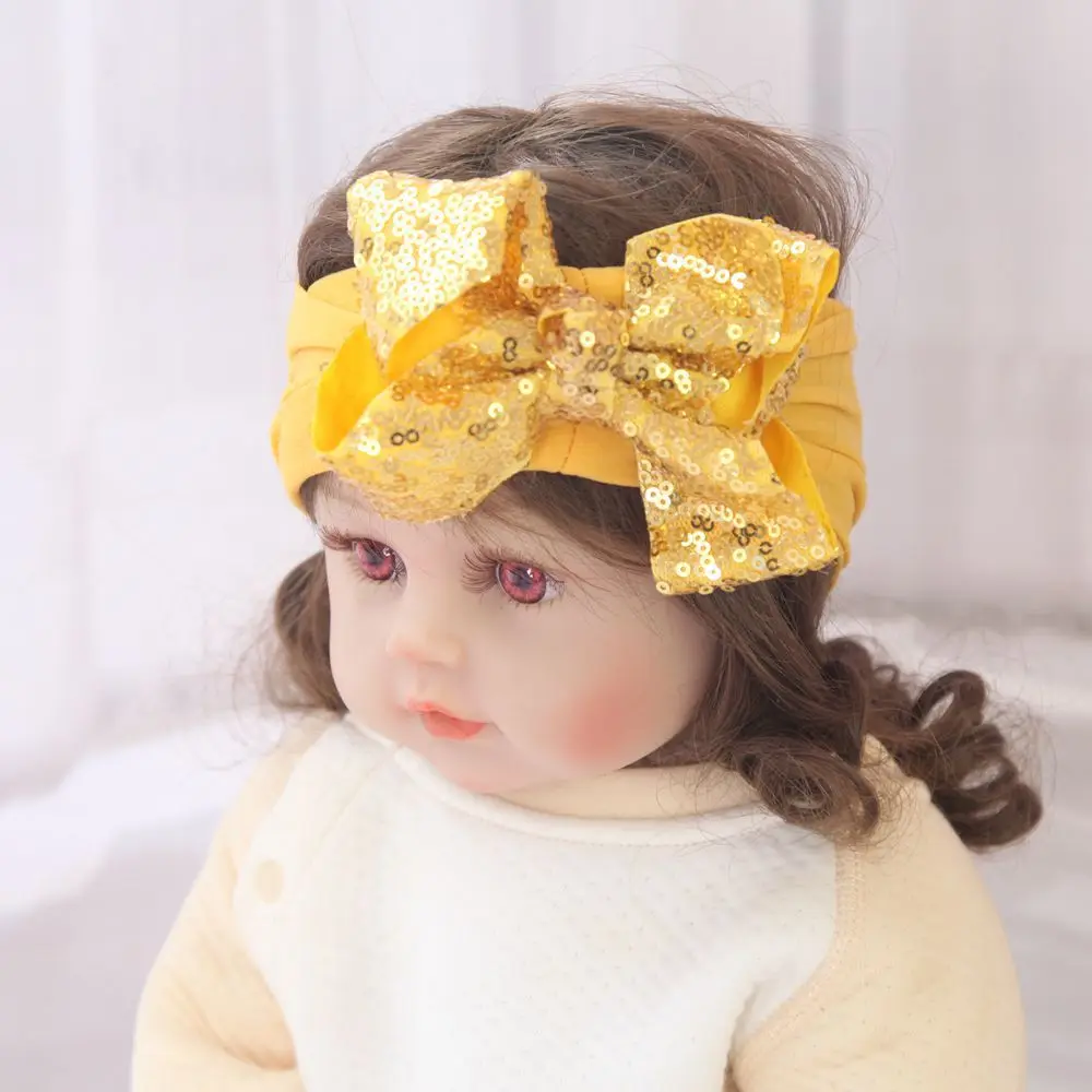 

5inch Baby Girl Headband Sequins Bows Newborn Headwear Elastic Gift Toddler Bandage Ribbon Soft Bowknot Infant Hair Accessories