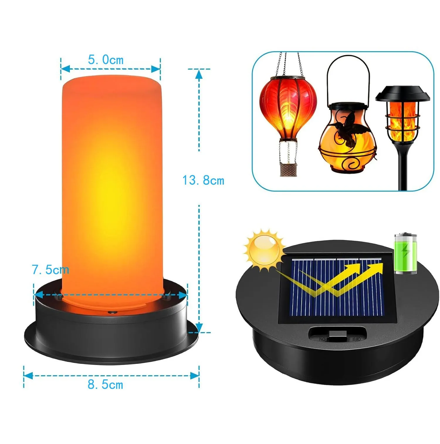 Solar Bottle Cap Light LED Flickering Flame Bulb Waterproof For Garden Lanterns (2.87-3.35 Inch) Outdoor Lantern Replacement Kit