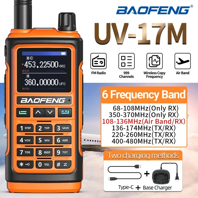 BaoFeng UV-17M Walkie Six Band Talkie Wireless Copy Frequency Long Range Air Band FM/AM Handheld Type-C Portable Two Way Radio