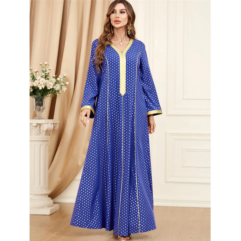 

Eid Mubarak Djellaba Women Polka Dot Maxi Dress Muslim Abaya Dubai Kaftan Ramadan Islam Jalabiya Caftan Marocain Femme Vestidos