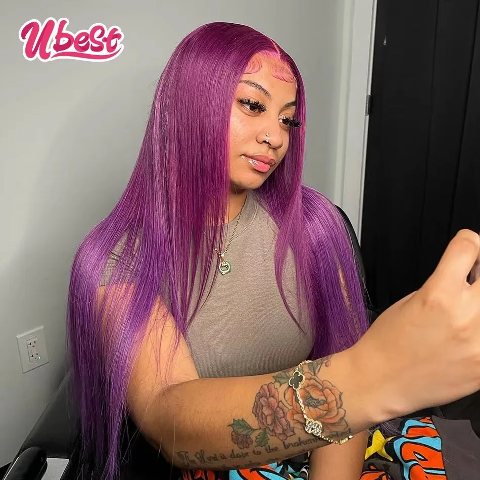 

Ubest Purple Colored Straight 13x6 13x4 Lace Front Wigs Brazilian 100％ Human Hair Transparent Glueless Wig Pre Plucked For Women