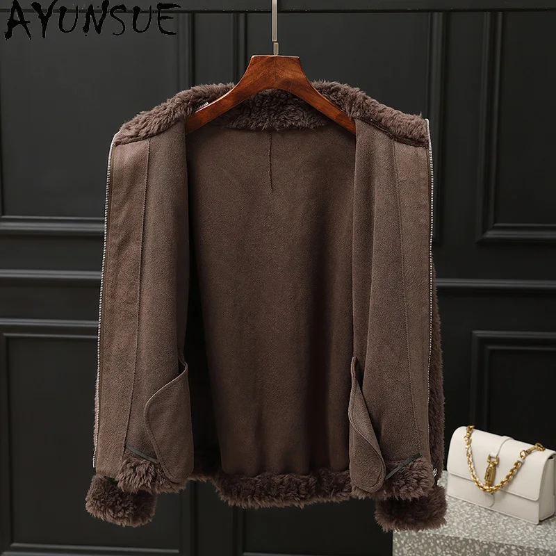 AYUNSUE 100% Real Wool Coat Women Grain Sheep Shearling Jackets Woman Short Style Autumn Clothes Composite Fur Пальто Женское