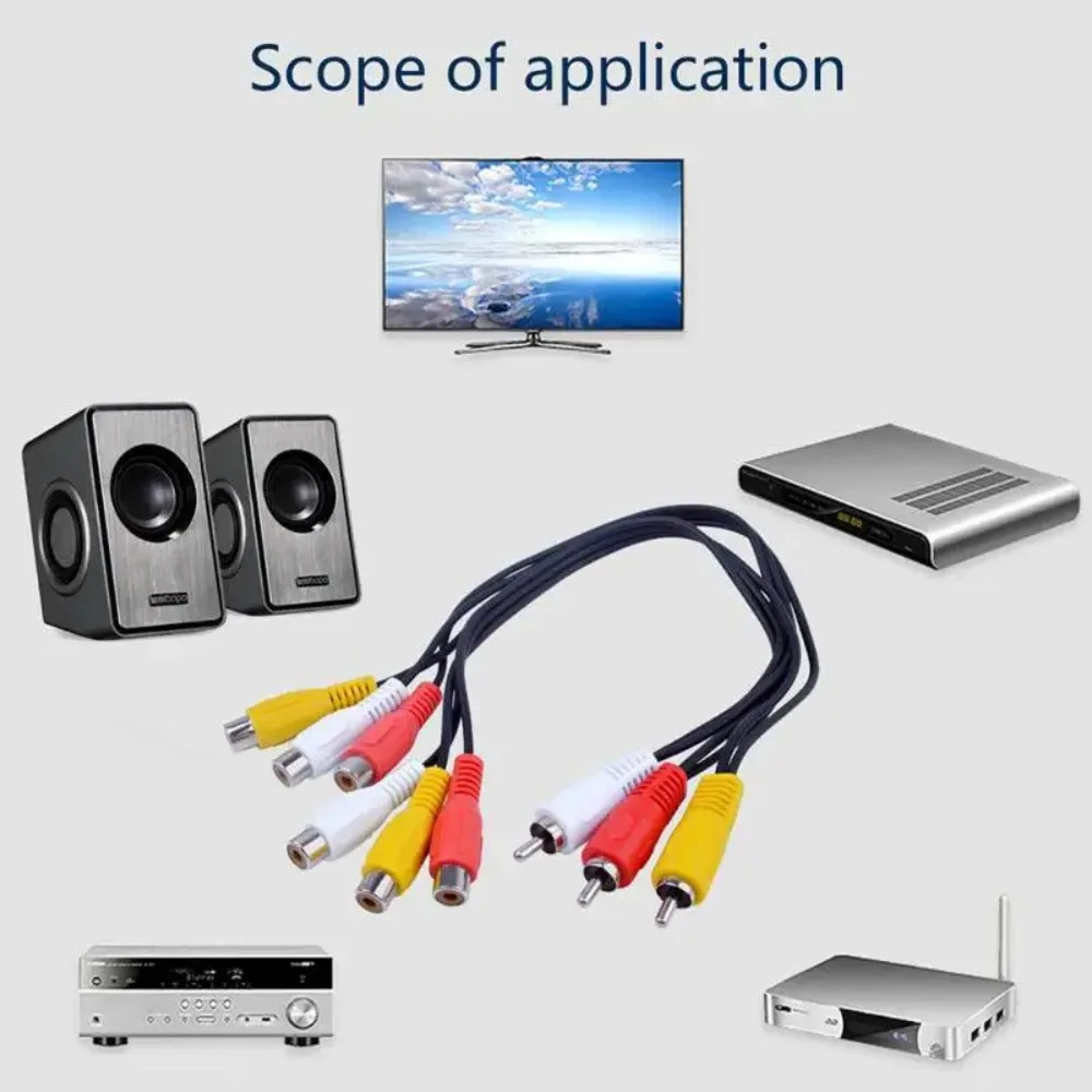 3 RCA Male to 6 RCA Female AV Splitter Cable Audio‑Video Transfer Wire for TV DVD Set‑Top Box Home Media Playback Equipment