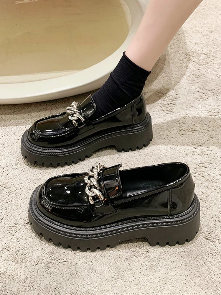 Casual Woman Shoe Clogs Platform Loafers With Fur Round Toe Oxfords Black Flats Female Footwear Autumn Summer Creepers Slip-on R