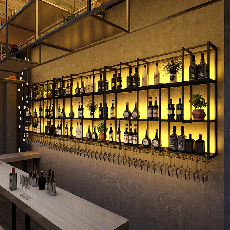 

Standing Shelf Bar Cabinet Wine Rack Storage Metal Rustic Shop Bar Cabinet Wine Rack Coffee Drinks Vitrina Restaurant Furniture