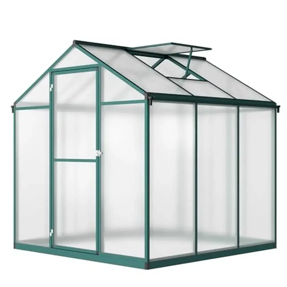 

6x6 FT Outdoor Aluminium Polycarbonate Greenhouse with Roof Vents and Quick Assembly UV Protection Efficient Water Drainage Easy