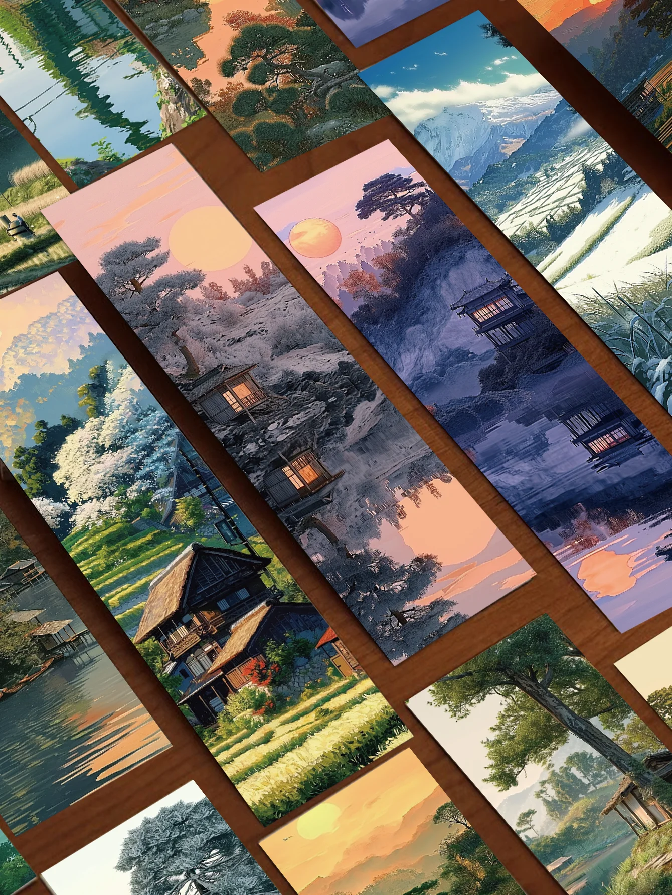 30pcs Ancient Style Lake and Mountain Bookmarks DIY Decoration Chinese Landscape Painting Card Reading Book Annotation Card