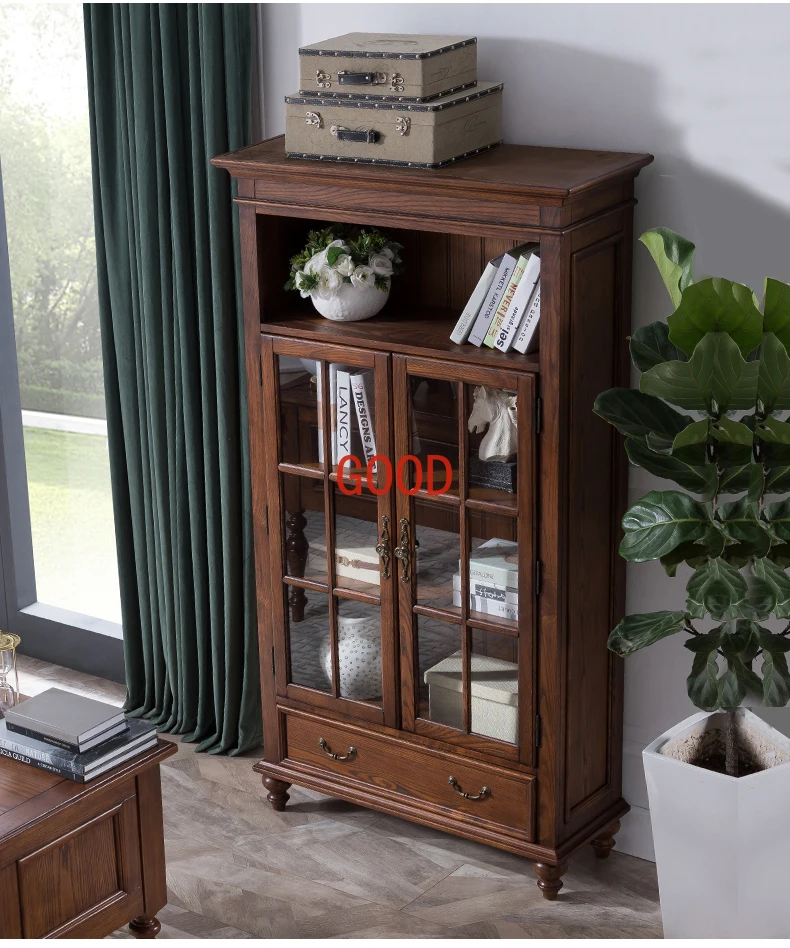 

Solid Wood Bookcase Ash Double-Door Bookcases Locker
