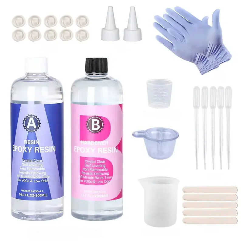 Epoxy Resin Kit Crystal Clear-Not Yellowing and No Bubble Self Leveling Easy Mix Casting & Coating for DIY Jewelry Making
