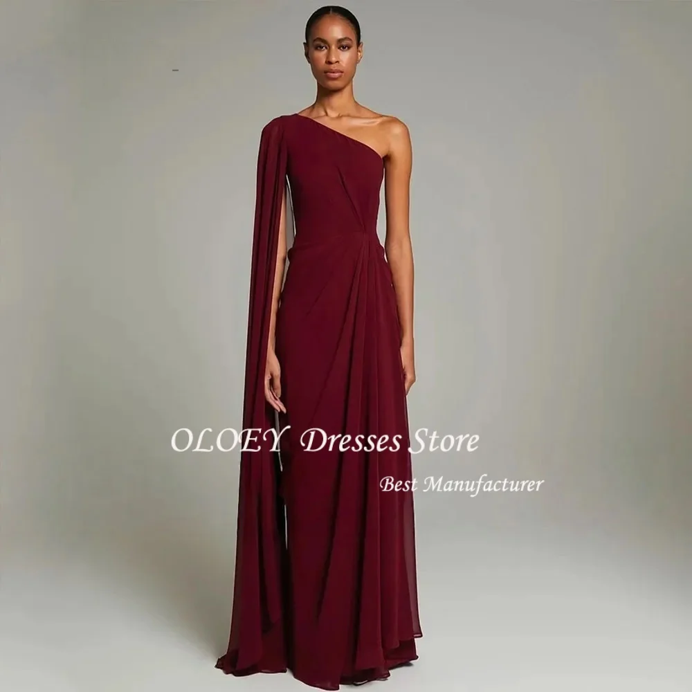 

OLOEY Customized Elegant Evening Dresses Burgundy Draped One Shoulder Evening Gowns Long Pleat Mermaid Formal Party Dresses 2026