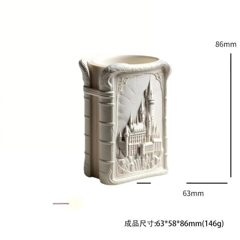 Pen Holder Plaster Doll White Roman Castle Ornament Makeup Storage solid creamy white Relief Ornament