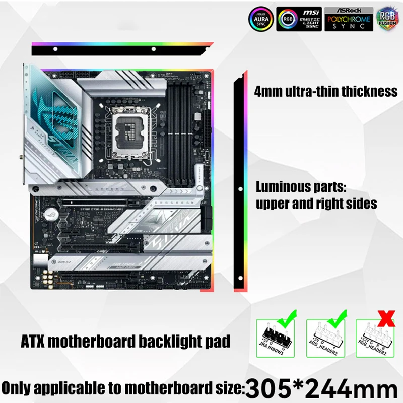 

PC MOD Motherboard RGB Backlight Led Strip, 5V ARGB Divine Light Pollution For ATX / MATX M/B Backplate, 2 Pcs/Pack