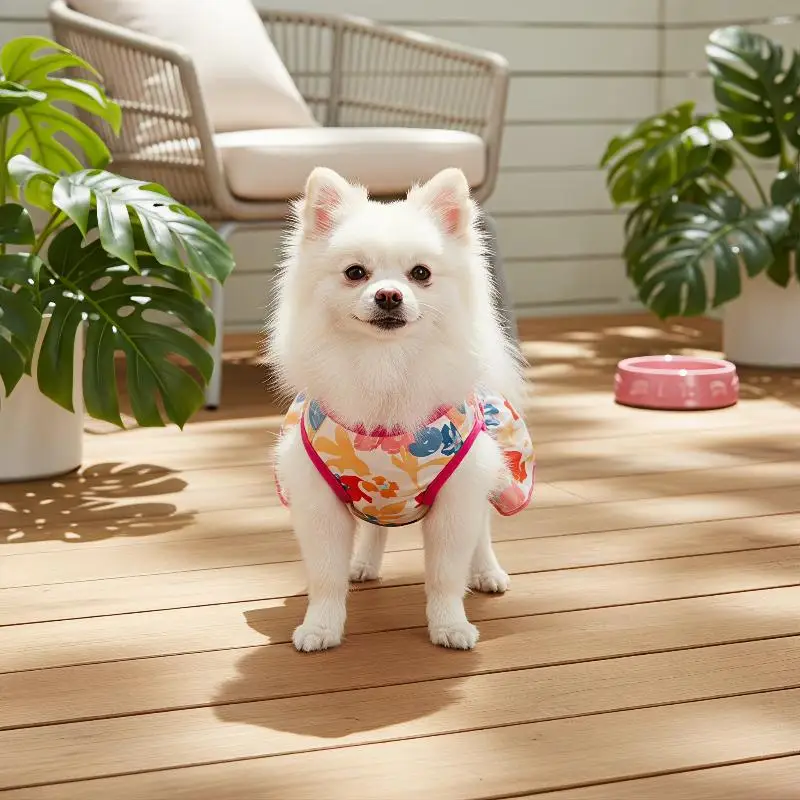 Cute Floral Pet Dog Sundress Soft Breathable Fabric Ruffle Hem For Small Dogs Summer Outdoor Daily Wear