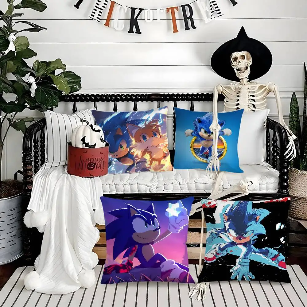 

Pop Cartoon S-Sonic HedgehogS Pillow Case Soft Plush Fabric Double Sided Print Decorative Home Living Room Gift Cushion Cover