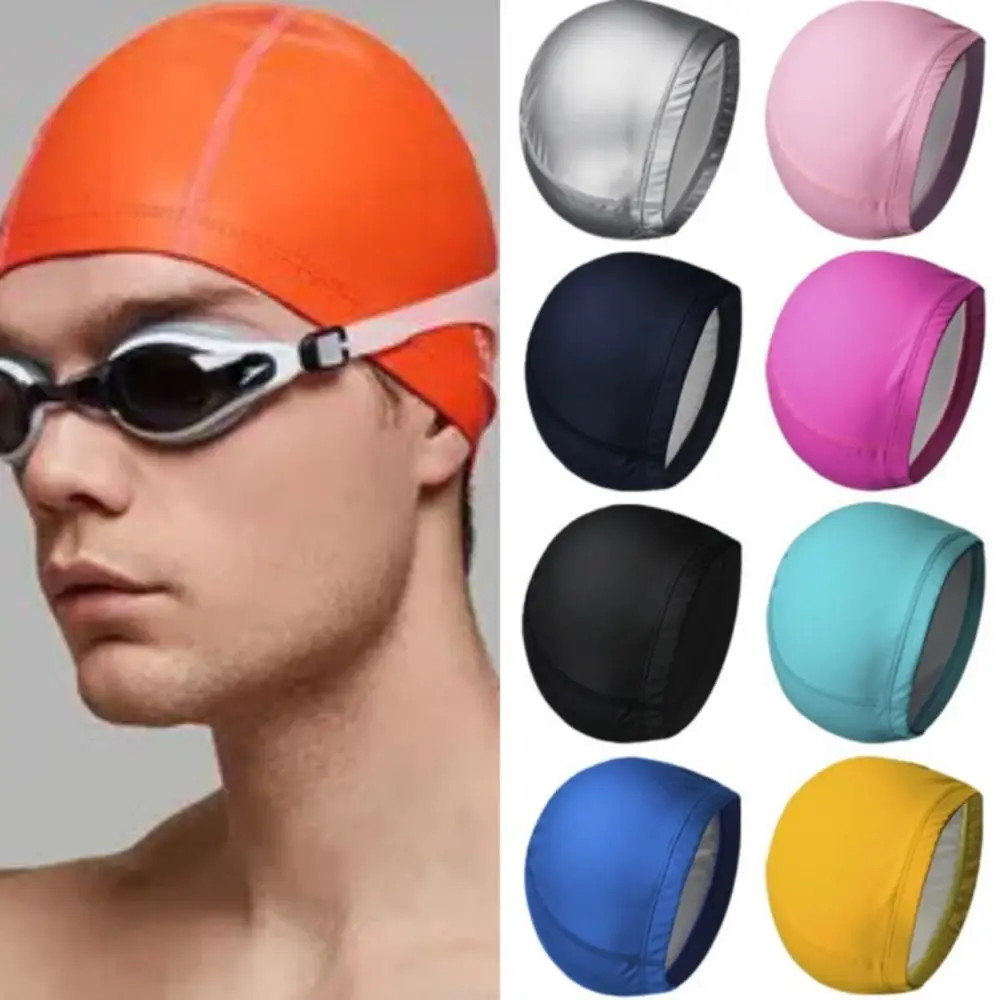 

One Size Fits All Adults/kids Waterproof PU Fabric Protect Ears Swim Pool Hat Swimming Caps