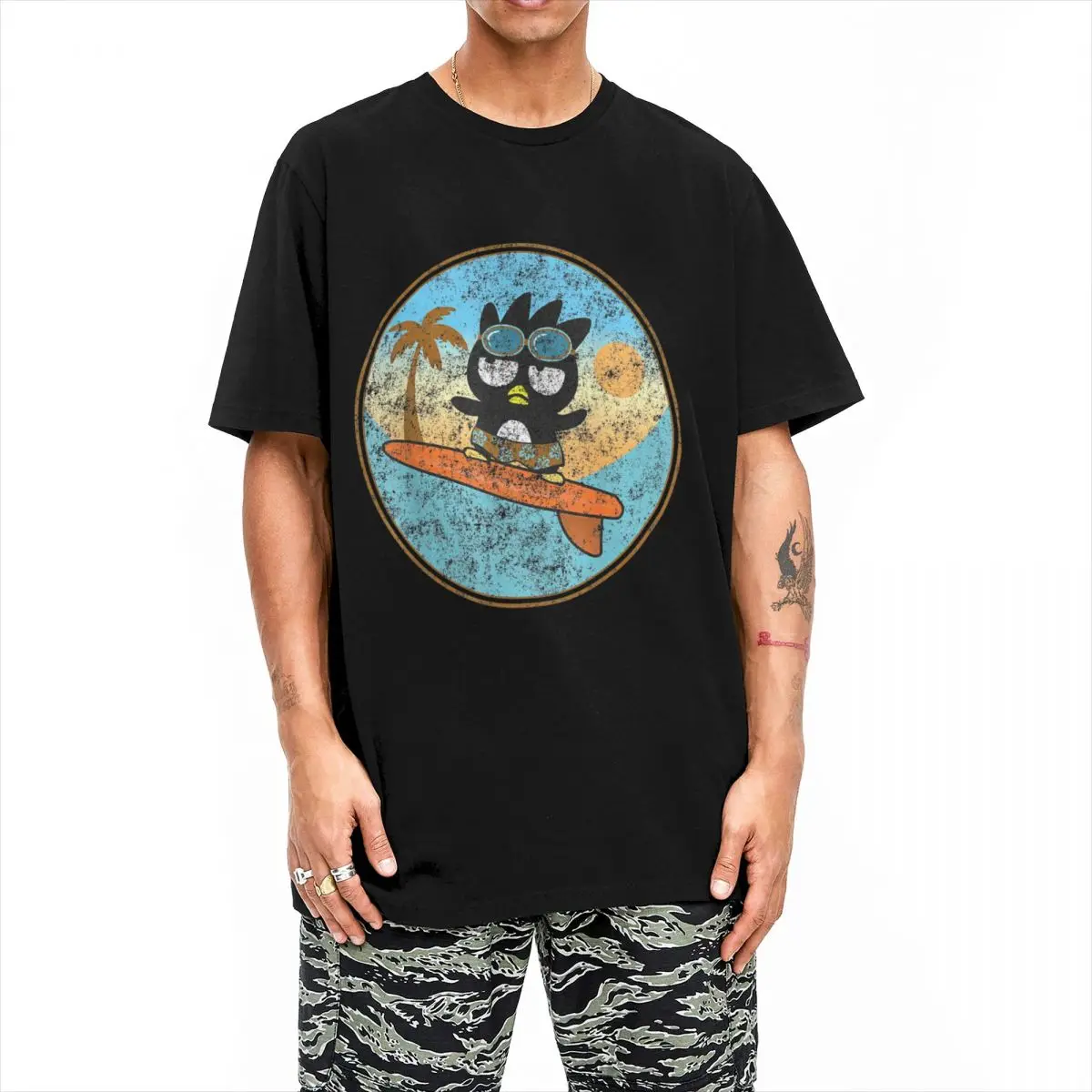 Badtz Maru Surfing T Shirt Men Women Pure Cotton Funny T-Shirts Crewneck Tees Short Sleeve Tops Adult