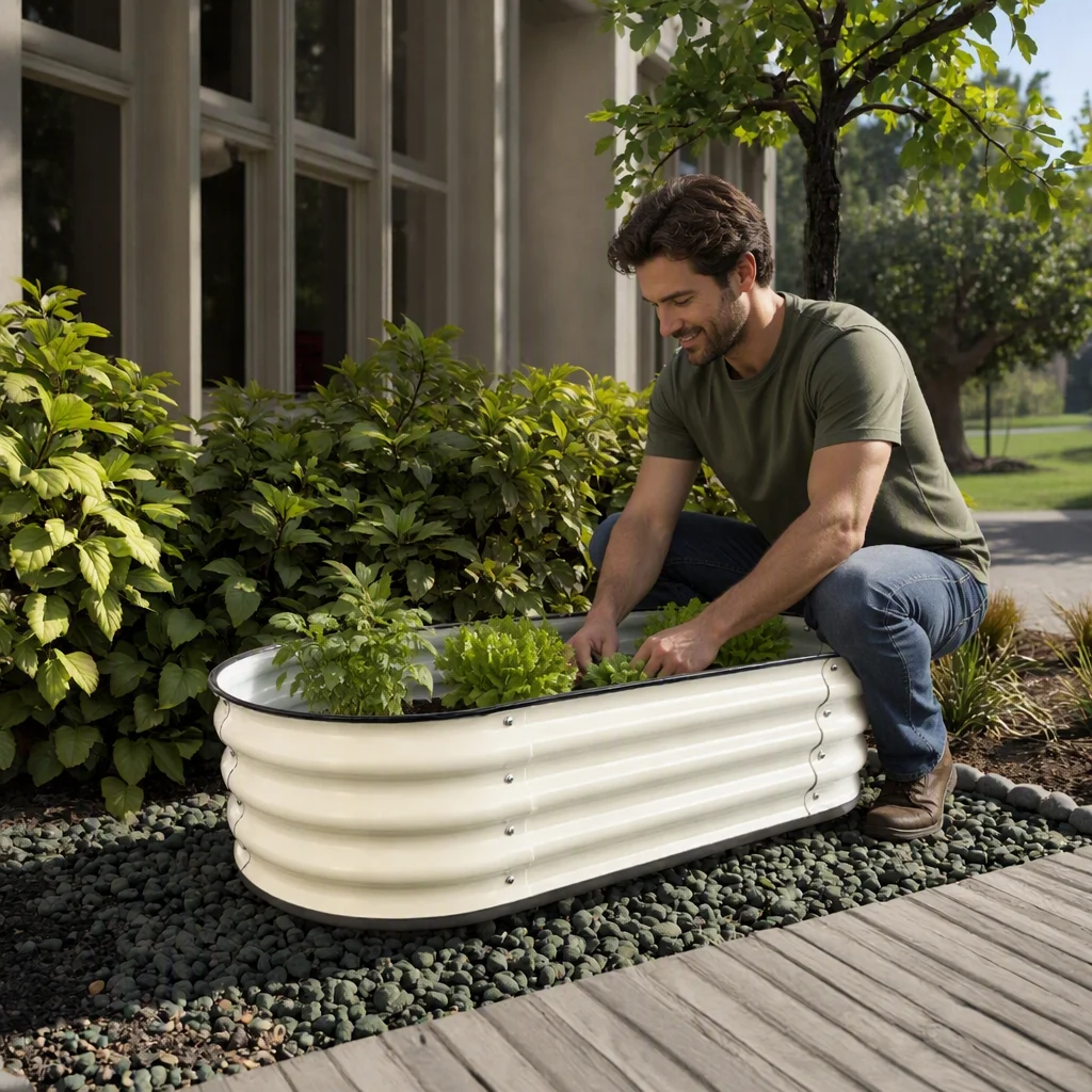 Custom Wholesale Large Galvanized Stainless Steel Planter Kit OEM ODM Oval Raised Garden Bed Home Long Root Vegetables For Modul