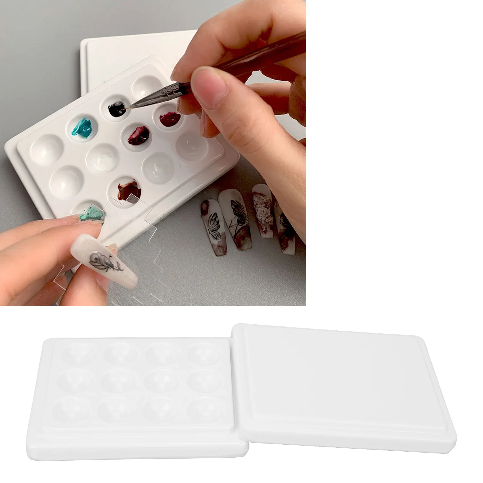 

12-луночная палитра фарфоровых красок, пылезащитная белая палитра акварельных красок для рисования ногтей