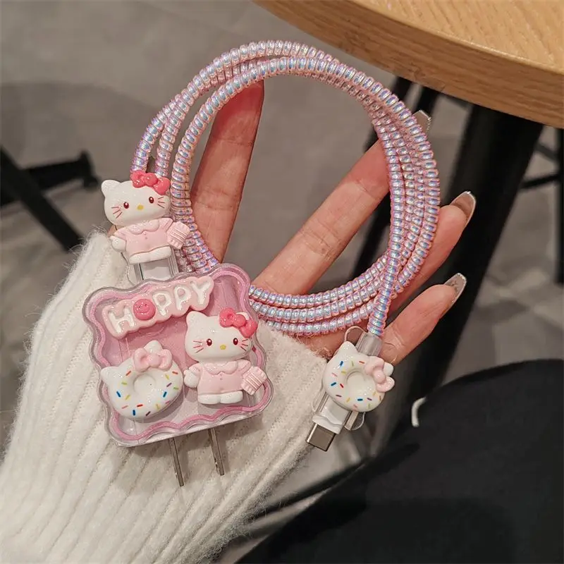 Cute Cartoon Hello Kittys Charger Data Cable Case Protector Winding Kit For Apple 20W Fast Charger Adapter Phone Charger Case