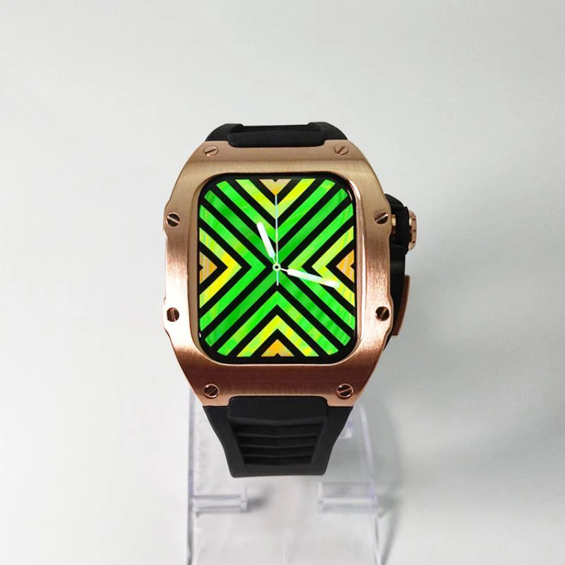 Luxe Roestvrijstalen Fluoro Rubberen Band Voor Apple Watch Case 45Mm Iwatch Serie