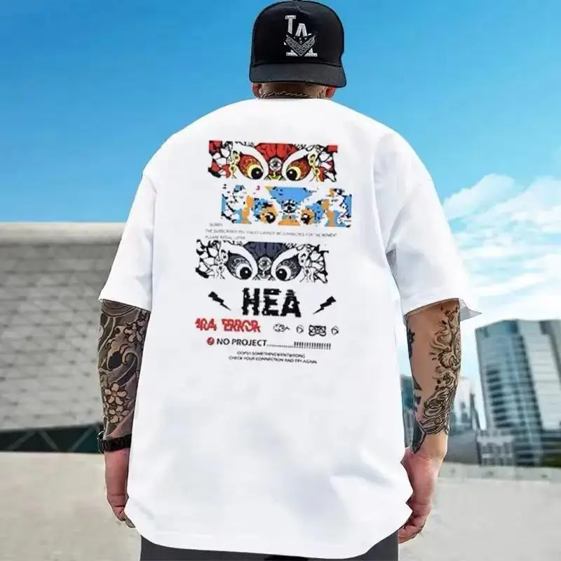 Herren Kurzarm T-Shirt Sommer reine Baumwolle übergroße y2k Streetwear Hotel Mond wütend weiche grafische Kleidung Berserker Tops