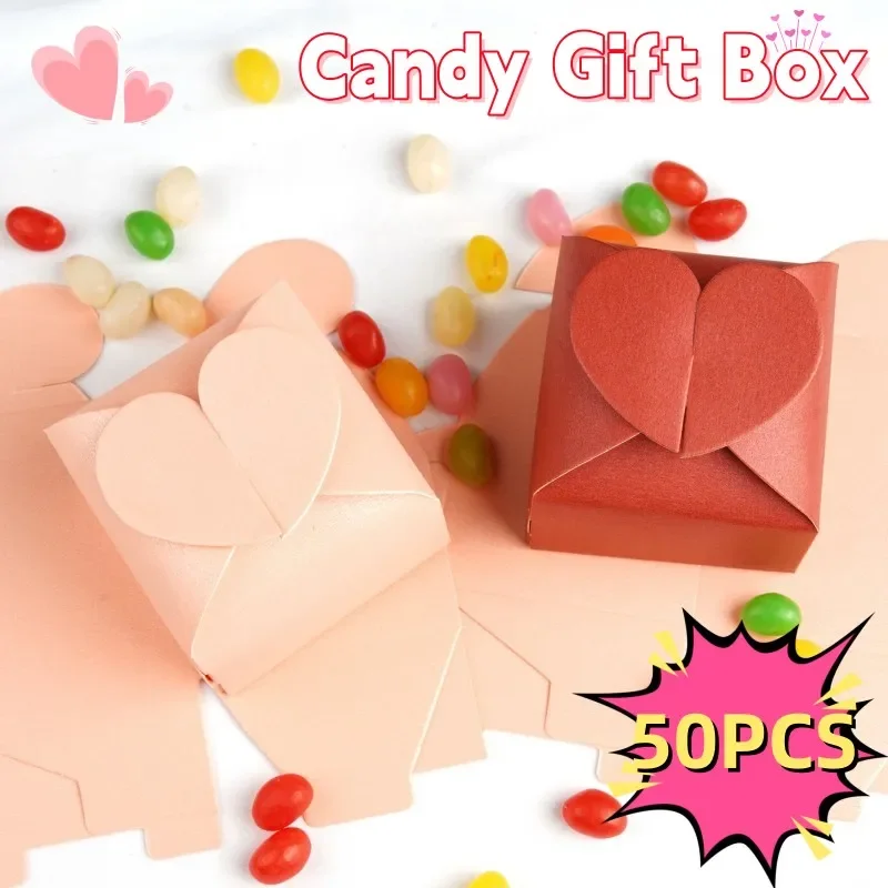 50PCS Heart-shaped Wedding Candy Box Creative Solid Color Heart-shaped Box Decoration Gifts Boxes Cute Christmas Party Candy Box