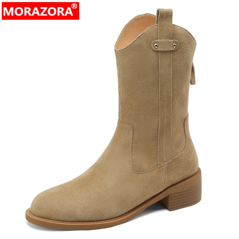 

MORAZORA Size 34-43 New Full Cow Leather Women Boots Zipper Autumn Winter Ankle Boots Fashion Ladies Western Boots