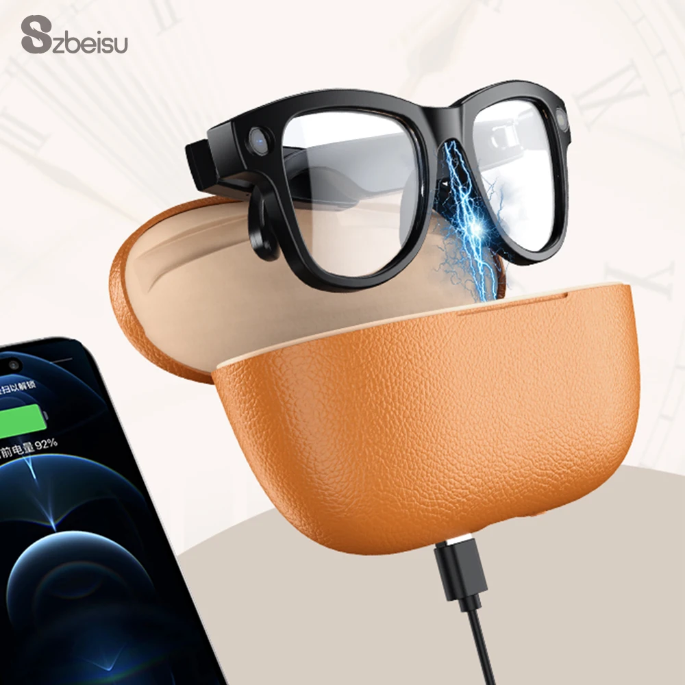 

Smart glasses with charging case 3600mAh 8MP camera picture video artificial intelligence translation ChatGPT BT music glasses