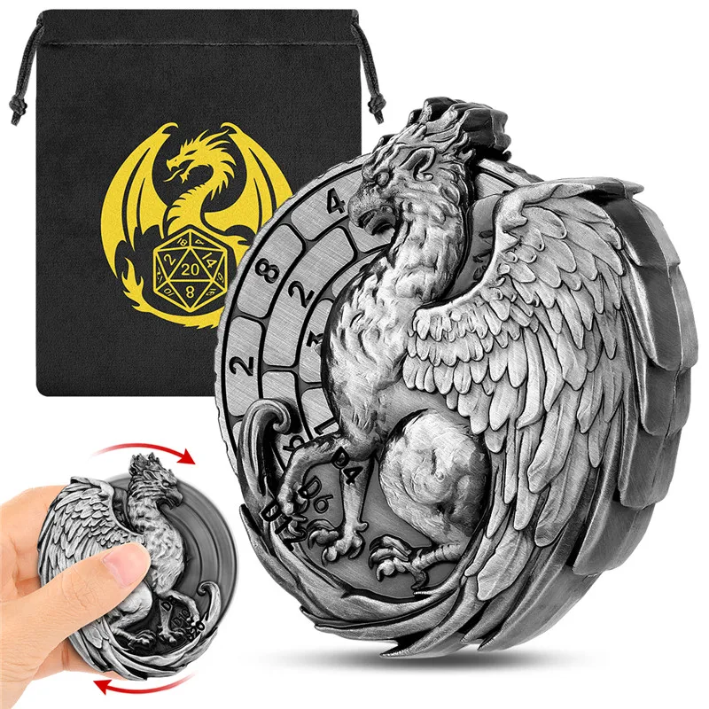 خمر غريفون نمط المعادن النرد سبينر 7 في 1 النرد بدوره الإصبع الأسطوانة آر بي جي الألعاب ملحق هدية الزفاف مجموعة حقيبة