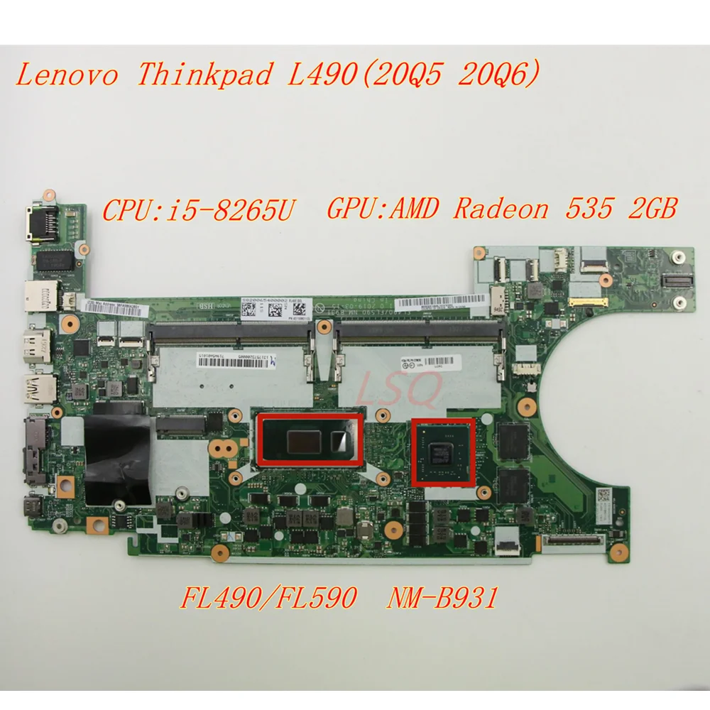 New For Lenovo Thinkpad L490(20Q5 20Q6)Laptops Motherboard CPU:i5-8265U FL490/FL590 NM-B931 02DM280 02DM278 02DM279 02DM283